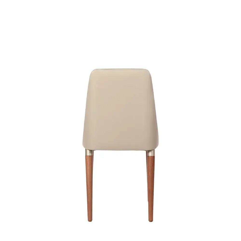 Conjunto de 6 Cadeiras de Madeira Maciça Estofada Lara - Natural c/ PU Off White - Champanhe