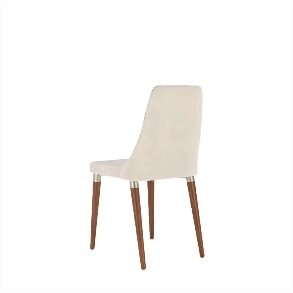 Conjunto de 8 Cadeiras de Madeira Maciça Estofada Lara - Natural c/ Linho Off White - Champanhe