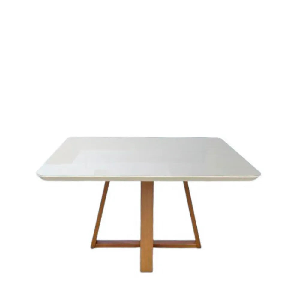 Conjunto de Jantar Mesa Quadrada com Vidro Bennett 6 Cadeiras Drop - Natural c/ Off White