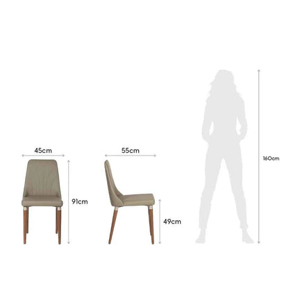 Conjunto de 6 Cadeiras de Madeira Maciça Estofada Lara - Natural c/ PU Fendi - Champanhe