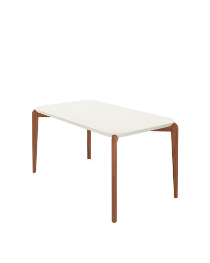 Mesa de Jantar Retangular c/ Vidro para 6 Lugares Donatella 160 cm - Off White Fosco c/ Natural