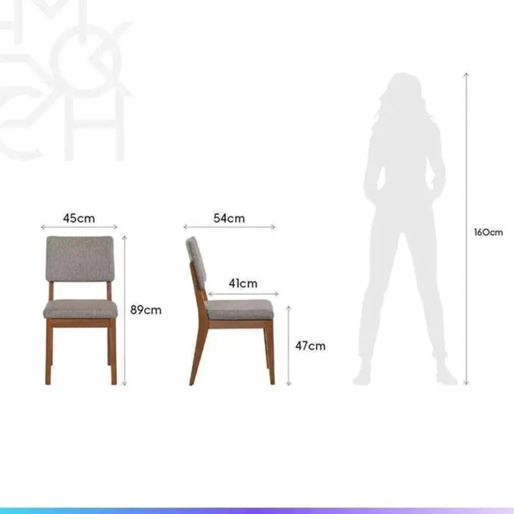 Conjunto com 8 Cadeiras de Madeira Maciça Estofada Ella - Natural c/ Linho Mescla Cinza