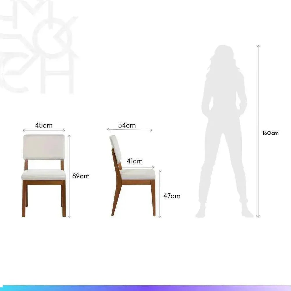 Conjunto com 8 Cadeiras de Madeira Maciça Estofada Ella - Natural c/ Linho Off White