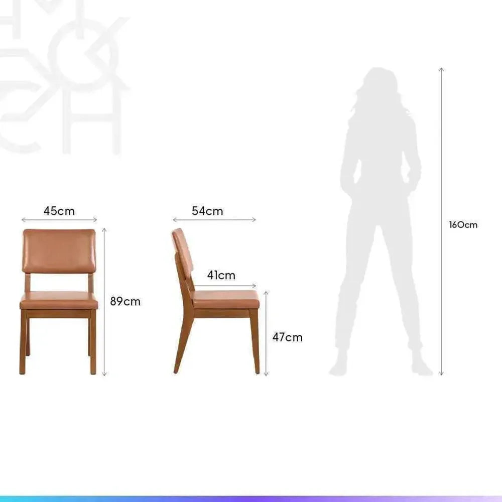 Conjunto com 8 Cadeiras de Madeira Maciça Estofada Ella - Natural c/ PU Caramelo