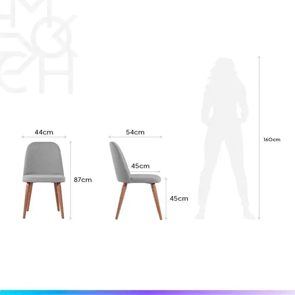 Conjunto com 8 Cadeiras de Madeira Maciça Estofada New Drop - Natural c/ Linho Cinza – Cobre