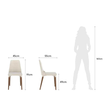 Conjunto de 4 Cadeiras de Madeira Maciça Estofada Lara - Natural c/ PU Off White - Champanhe