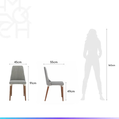 Conjunto de 8 Cadeiras de Madeira Maciça Estofada Lara - Natural c/ Linho Cinza - Champanhe