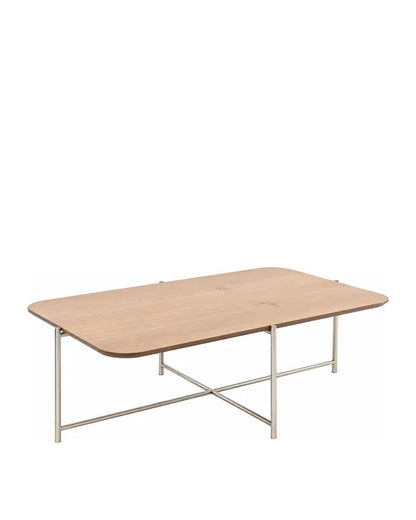Mesa de Centro com Tampo em Lâmina de Madeira e pés em Metal Biophilia 90 cm - Mel c/ Champanhe