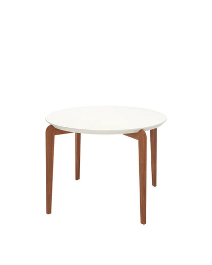 Mesa de Jantar Redonda c/ Vidro para 4 Lugares Donatella 115 cm - Off White Fosco c/ Natural