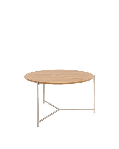 Mesa de Centro Redonda com Tampo em Lâmina de Madeira e pés em Metal Biophilia 61 cm - Mel c/ Champanhe