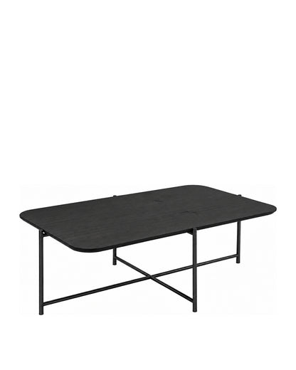 Mesa de Centro com Tampo em Lâmina de Madeira e pés em Metal Biophilia 90 cm - Preto