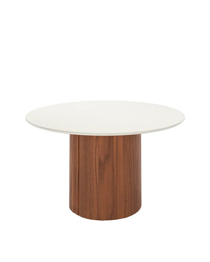Mesa de Jantar Redonda c/ Vidro para 6 Lugares Kalina 135 cm - Off White Fosco c/ Canella