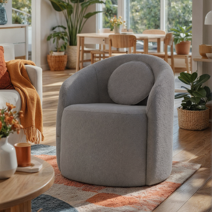 Poltrona Giratória Estofada com Almofada Nuvia - Linho Texturizado Cinza