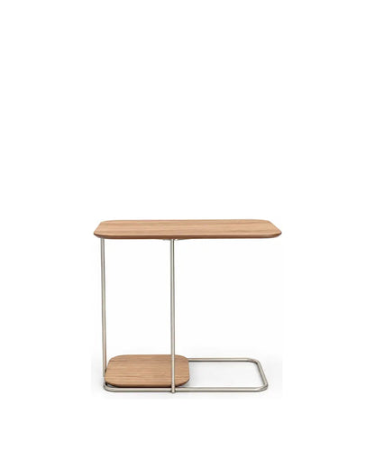 Mesa Lateral para Sofá com Tampo em Lâmina de Madeira e pés em Metal Biophilia - Mel c/ Champanhe