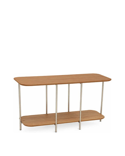 Sofá Table com Tampo em Lâmina de Madeira e pés em Metal Biophilia 100 cm - Mel c/ Champanhe