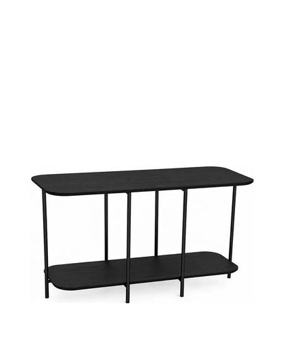 Sofá Table com Tampo em Lâmina de Madeira e pés em Metal Biophilia 120 cm - Preto
