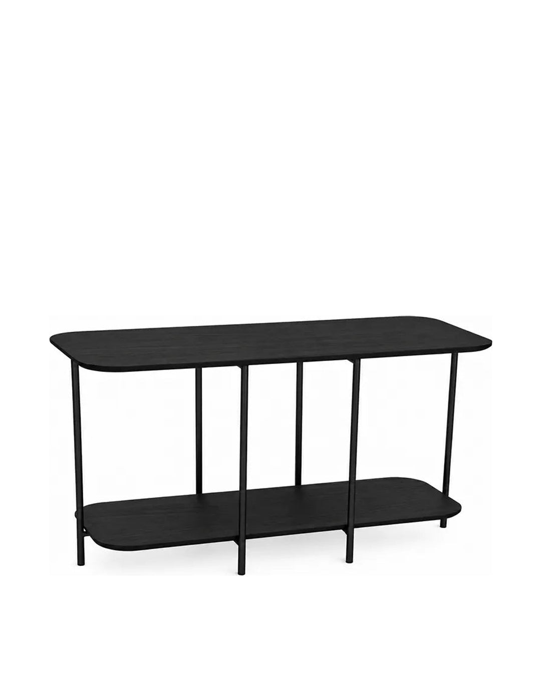 Sofá Table com Tampo em Lâmina de Madeira e pés em Metal Biophilia 140 cm - Preto