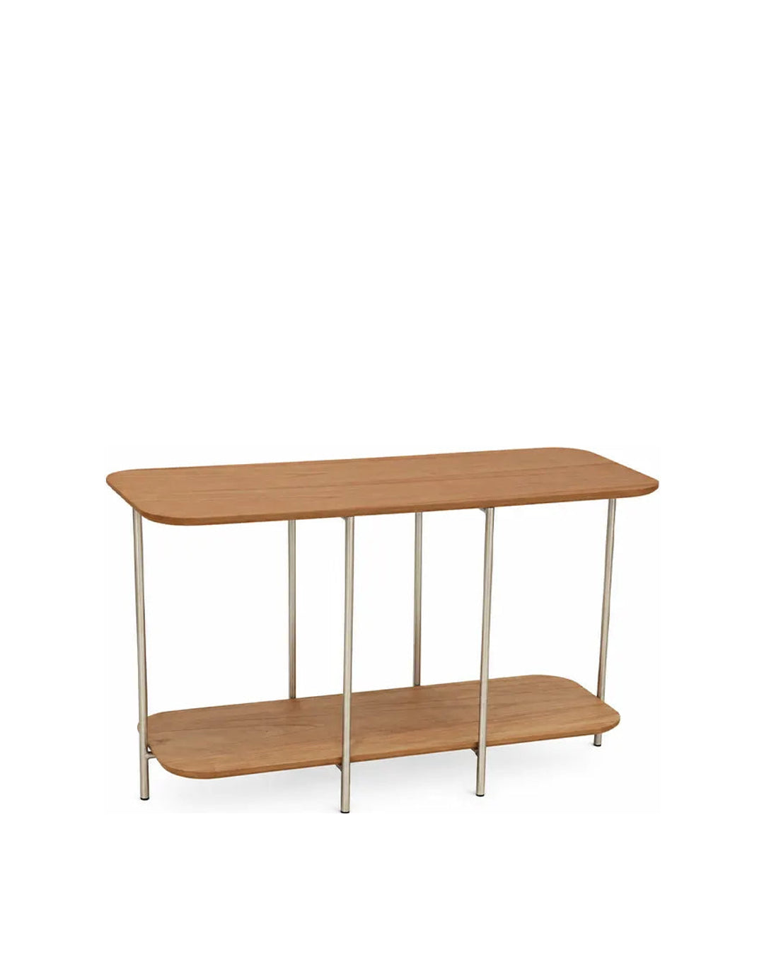 Sofá Table com Tampo em Lâmina de Madeira e pés em Metal Biophilia 90 cm - Mel c/ Champanhe