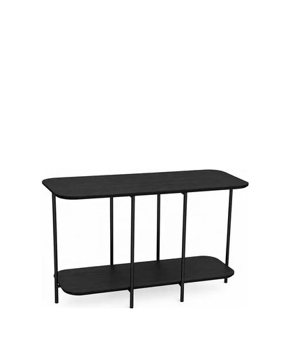 Sofá Table com Tampo em Lâmina de Madeira e pés em Metal Biophilia 90 cm - Preto
