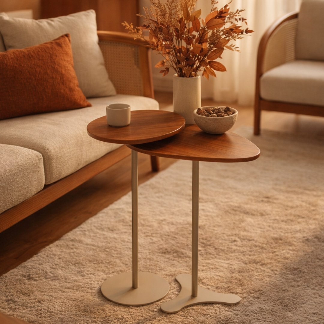 Conjunto de 2 Mesas Laterais Orgânica Botanic - Canella c/ Champanhe