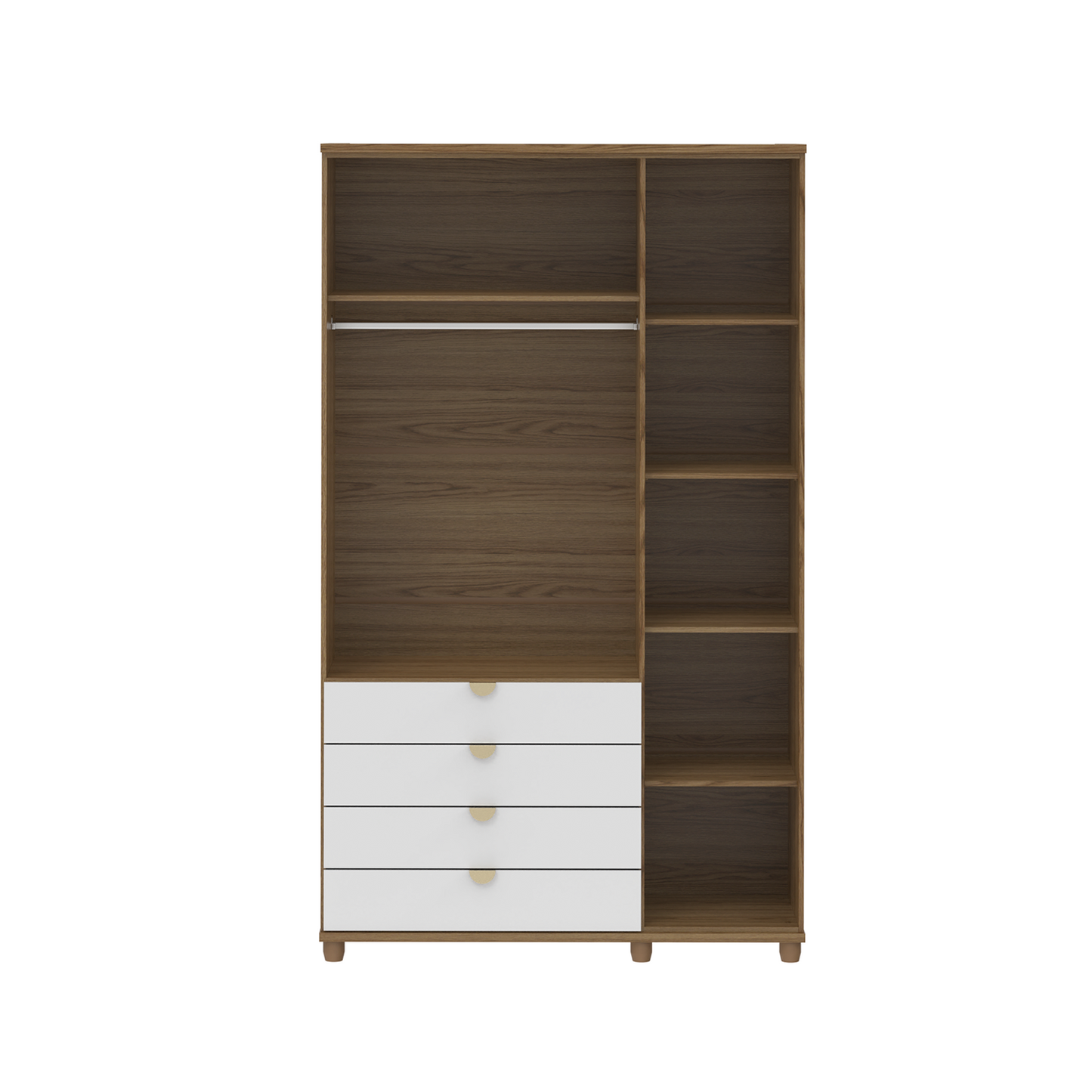 Homedock Guarda-Roupa Solteiro com Espelho 3 Portas 4 Gavetas 100% MDF Look 136 cm - Freijó c/ Branco Fosco - Champanhe Móveis Província