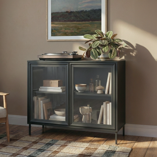 Buffet 2 Portas com Vidro Vitria 91 cm - Preto