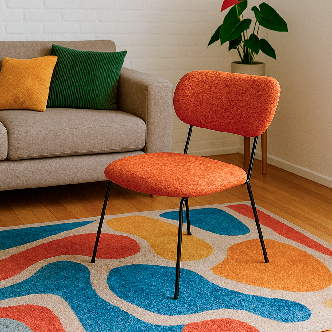 Poltrona de Aço Estofada Liri - Preto c/ Linho Texturizado Terracota