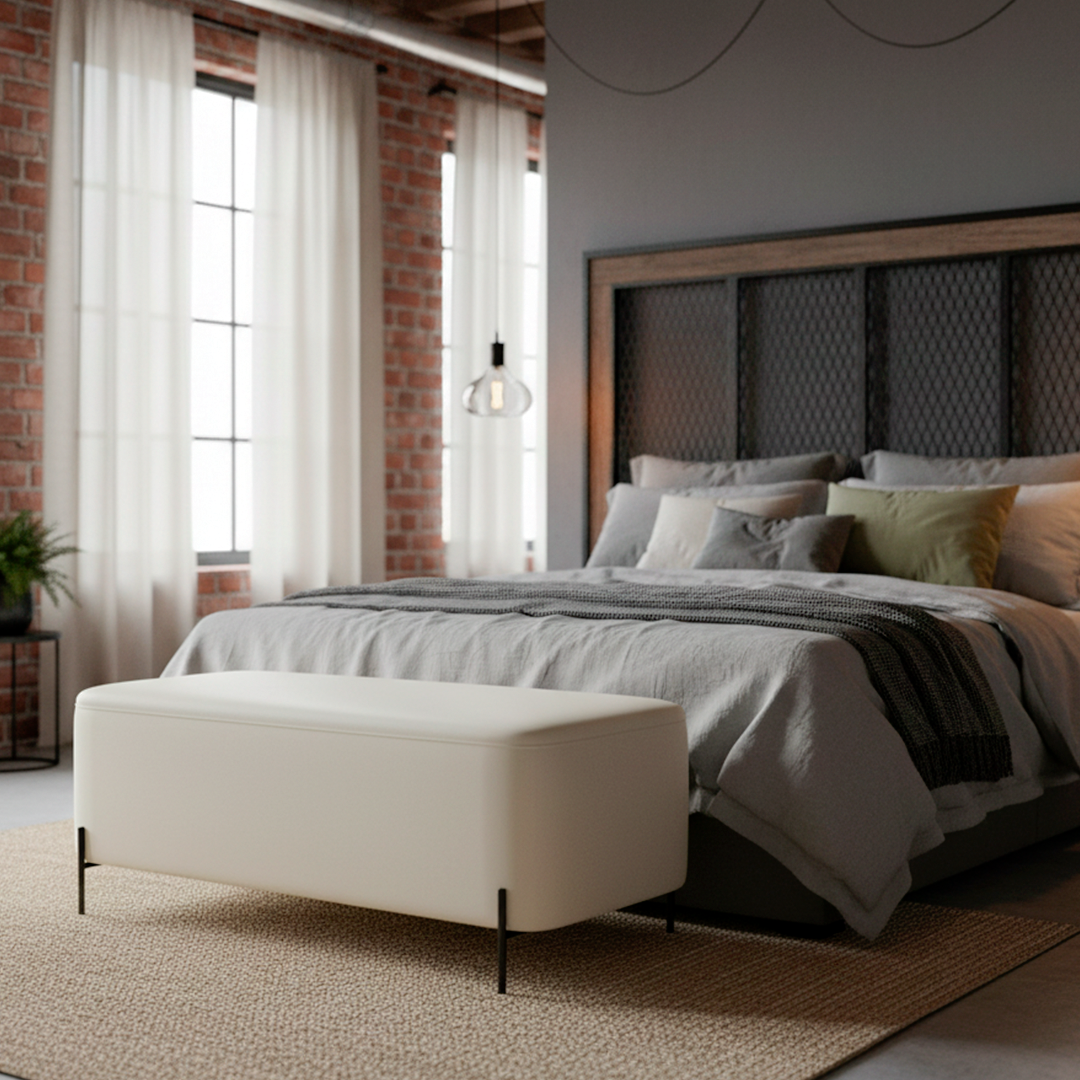 Recamier Estofado Nysa 140 cm - Linho Off White c/ Preto