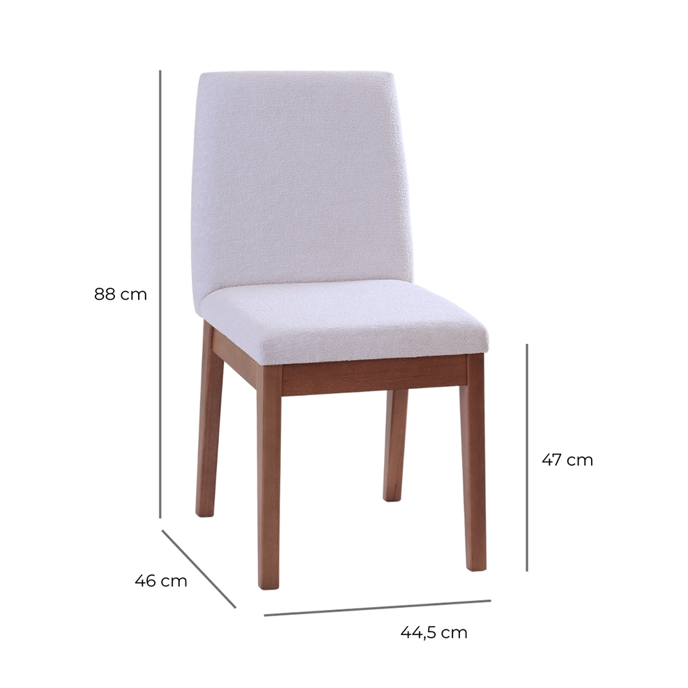 Cadeira de Madeira Maciça Estofada Tai - Natural c/ Bouclê Off White