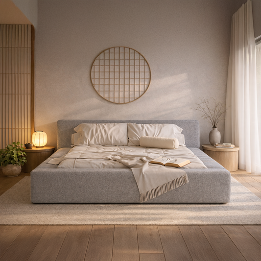 Cama Estofada King com Cabeceira Nora - Linho Cinza