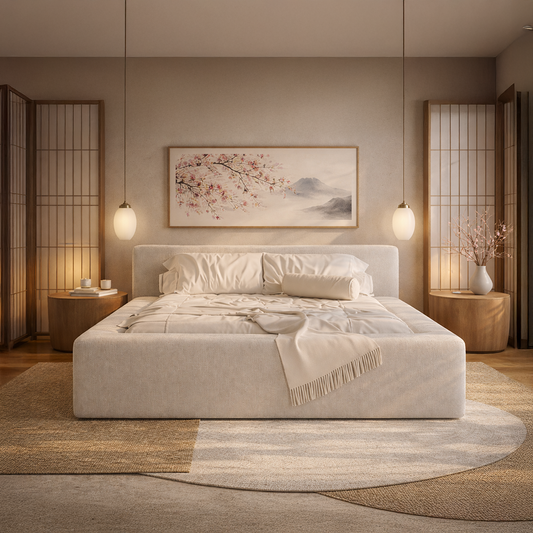 Cama Estofada Queen com Cabeceira Nora - Linho Off White