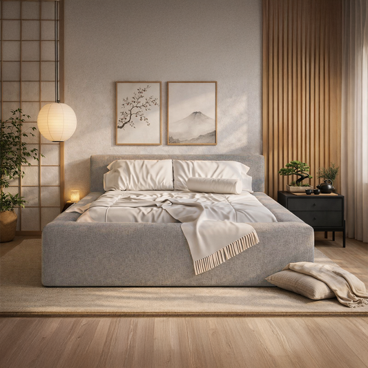 Cama Estofada de Casal com Cabeceira Nora - Linho Cinza