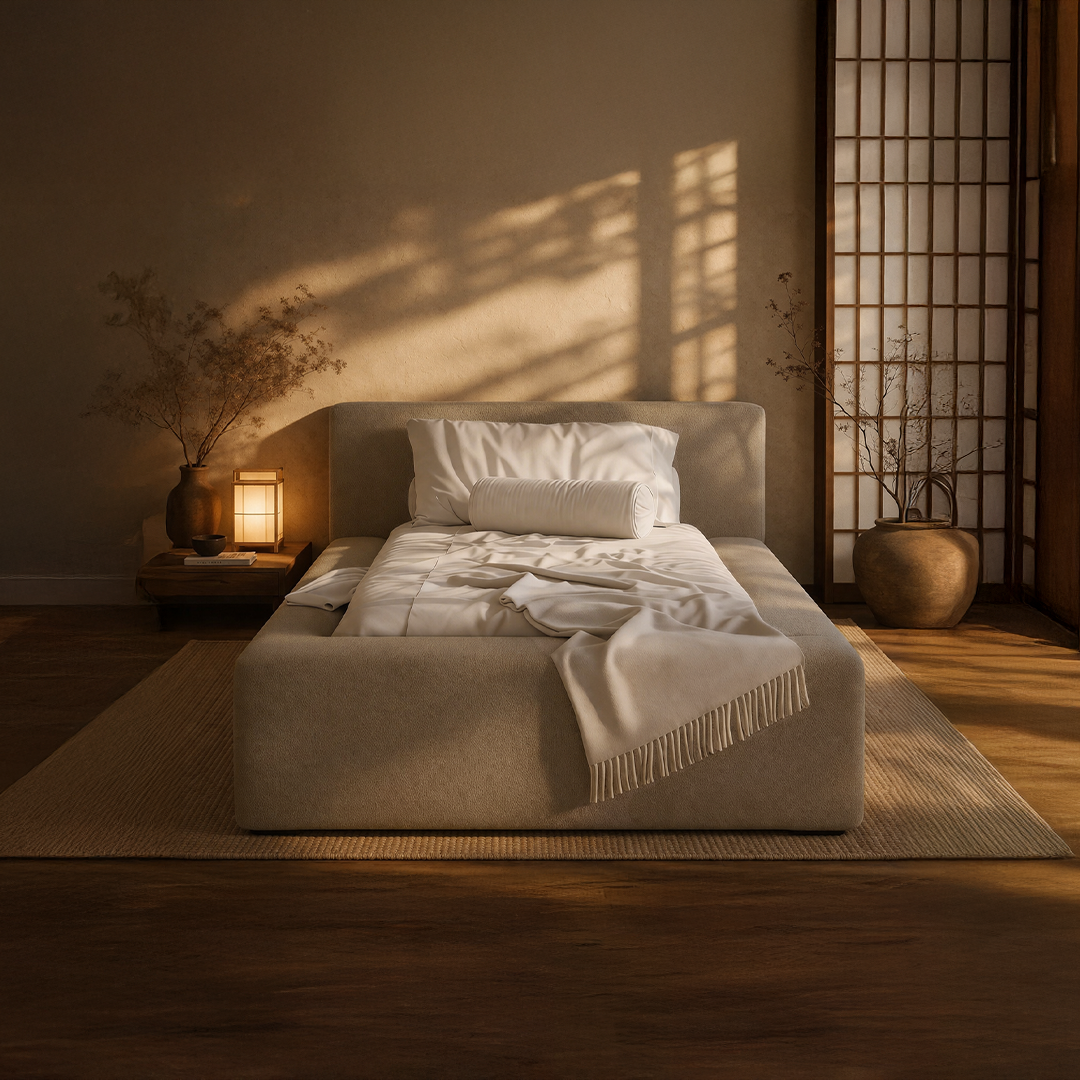 Cama Estofada de Solteiro com Cabeceira Nora - Linho Fendi