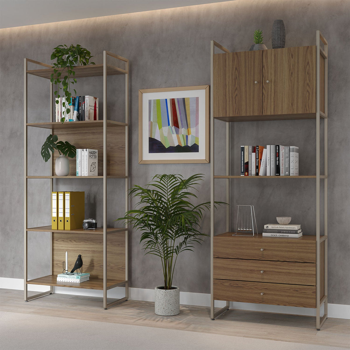 Homedock Estante com 3 Gavetas Voss 75 cm - Freijó c/ Champanhe Móveis Província