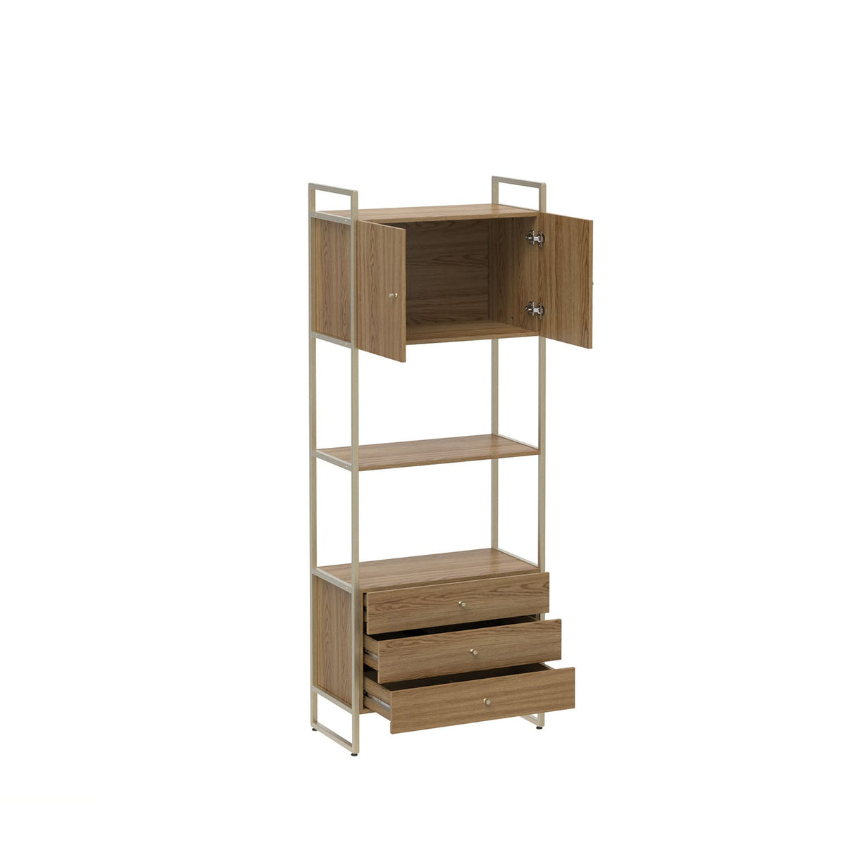 Homedock Estante com 3 Gavetas Voss 75 cm - Freijó c/ Champanhe Móveis Província