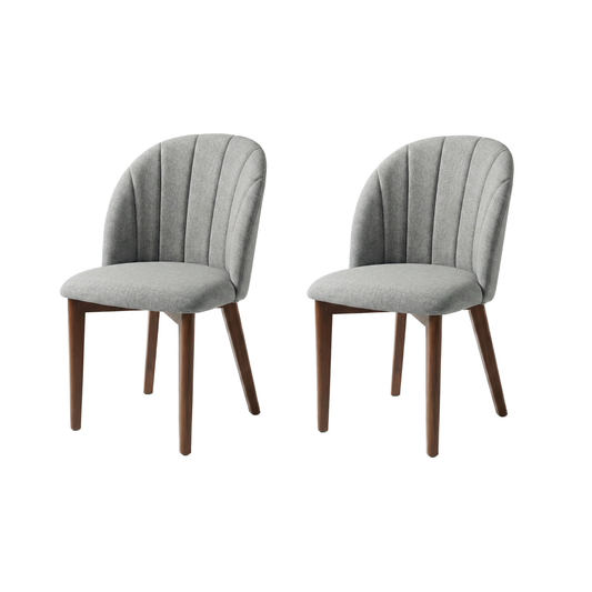 Conjunto de 2 Cadeiras de Madeira Maciça Estofada Donatella - Natural c/ Linho Cinza