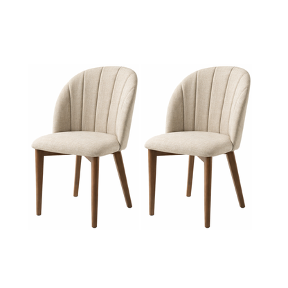 Conjunto de 2 Cadeiras de Madeira Maciça Estofada Donatella - Natural c/ Linho Off White