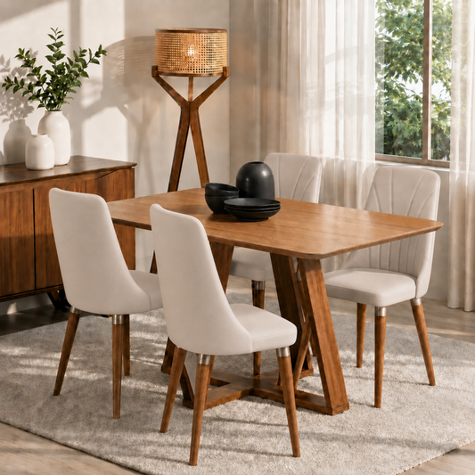 Conjunto De Jantar Mesa Retangular Avena 4 Cadeiras Lara Canella C/ Pu Off White