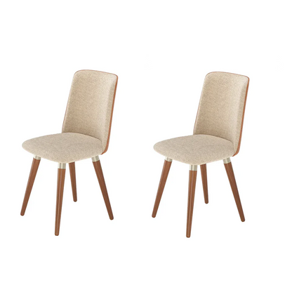 Conjunto de 2 Cadeiras Giratória de Madeira Maciça Estofada Dakota - Natural c/ Bouclé Fendi e PU Caramelo - Champanhe