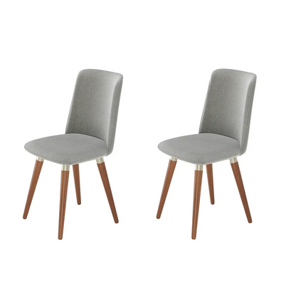 Conjunto de 2 Cadeiras Giratória de Madeira Maciça Estofada Dakota - Natural c/ Linho Cinza - Champanhe