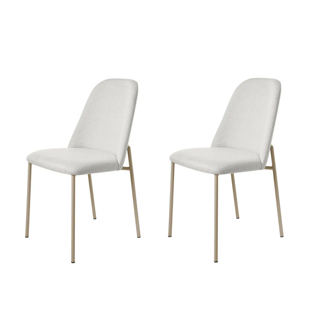 Conjunto de 2 Cadeiras de Aço Estofada Lucille - Champanhe c/ Linho Mescla Cru