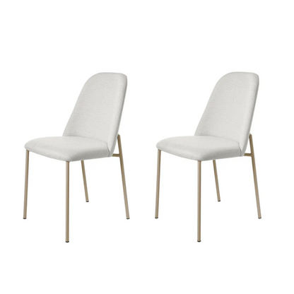 Conjunto de 2 Cadeiras de Aço Estofada Lucille - Champanhe c/ Linho Mescla Cru