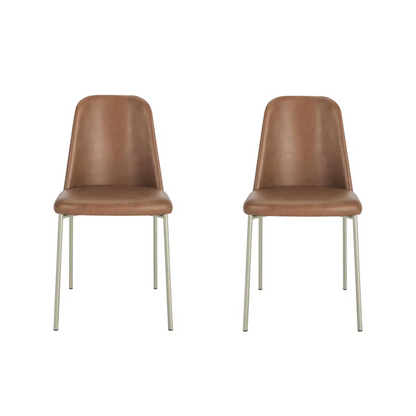 Conjunto de 2 Cadeiras de Aço Estofada Lucille - Champanhe c/ PU Caramelo