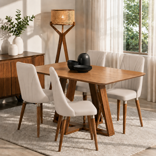 Conjunto De Jantar Mesa Retangular Avena 4 Cadeiras Lara Canella C/ Pu Off White