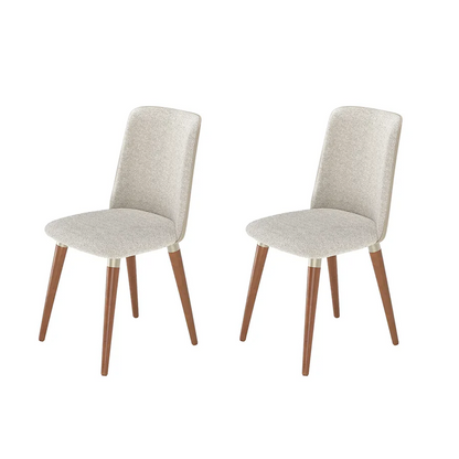 Conjunto de 2 Cadeiras de Madeira Maciça Estofada Dakota - Natural c/ Bouclé Cru e PU Off White - Champanhe