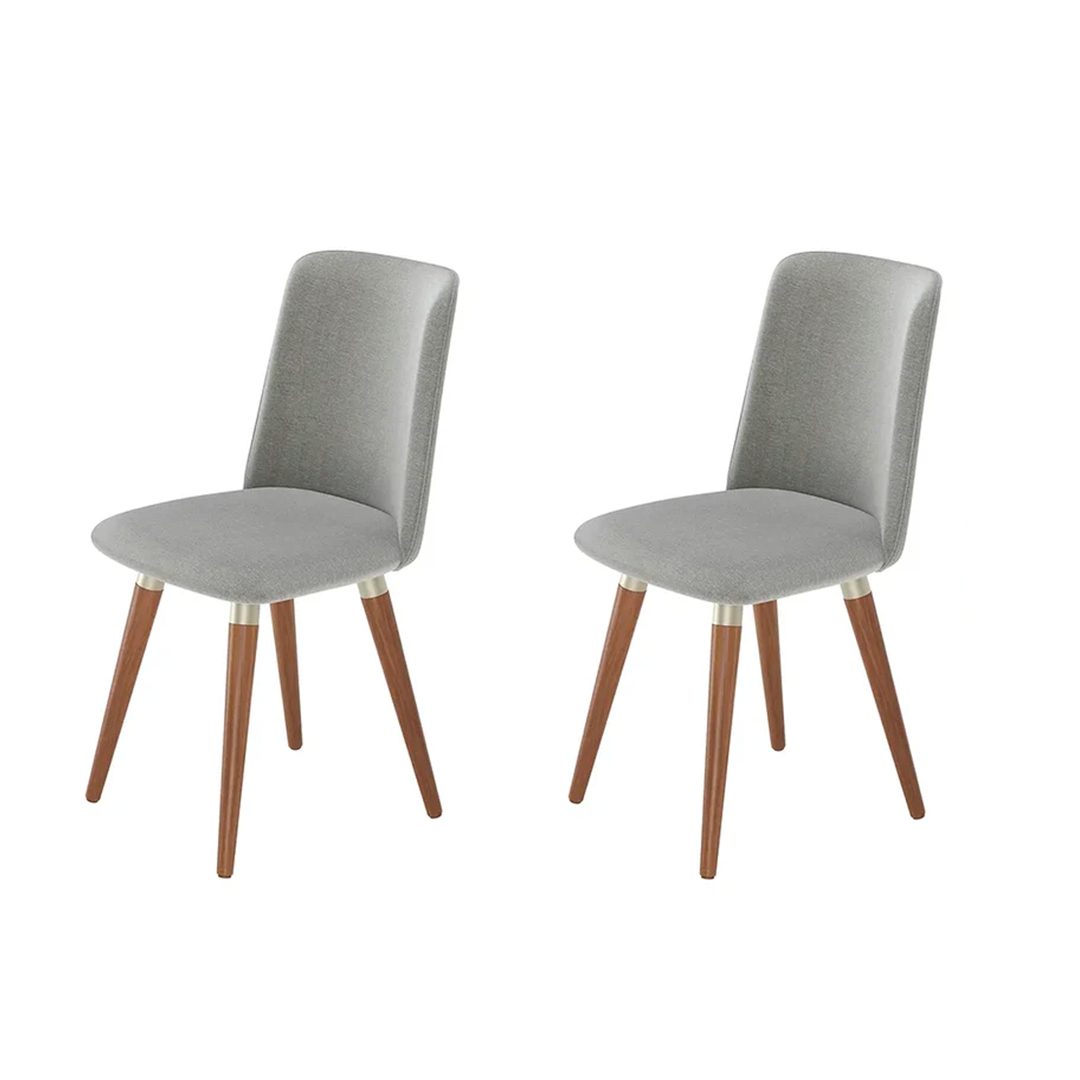 Conjunto de 2 Cadeiras de Madeira Maciça Estofada Dakota - Natural c/ Linho Cinza - Champanhe