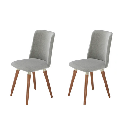 Conjunto de 2 Cadeiras de Madeira Maciça Estofada Dakota - Natural c/ Linho Cinza - Champanhe