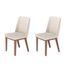 Conjunto de 2 Cadeiras de Madeira Maciça Estofada Kalina - Natural c/ Linho Off White