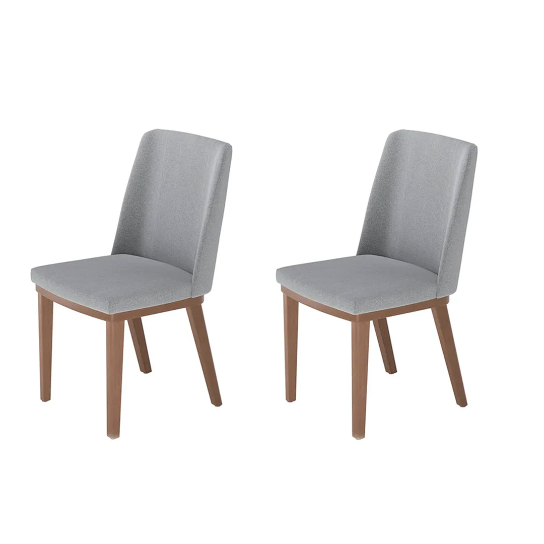 Conjunto de 2 Cadeiras de Madeira Maciça Estofada Kalina - Natural c/ Stone Carbono
