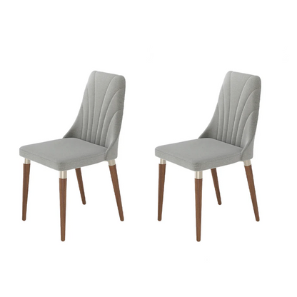 Conjunto de 2 Cadeiras de Madeira Maciça Estofada Lara - Natural c/ Linho Cinza - Champanhe